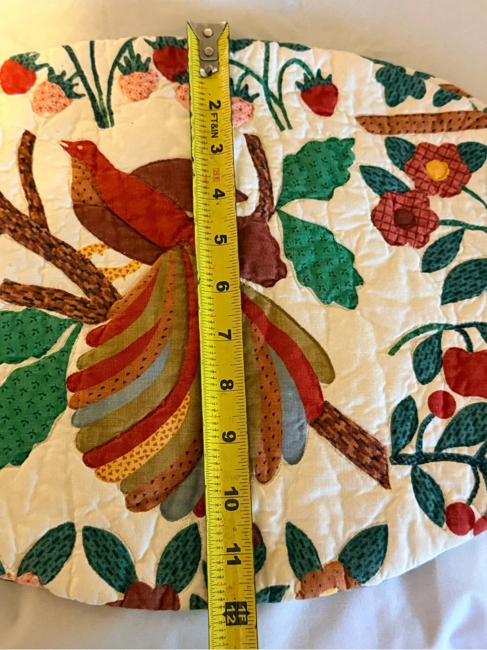 Handmade Quilted Bird Floral Oval Placemats Set of 2 Cottagecore Farmhouse 11x16